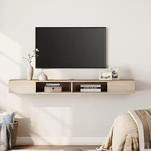 70 Inch TV Stand with LED Lights, Oak