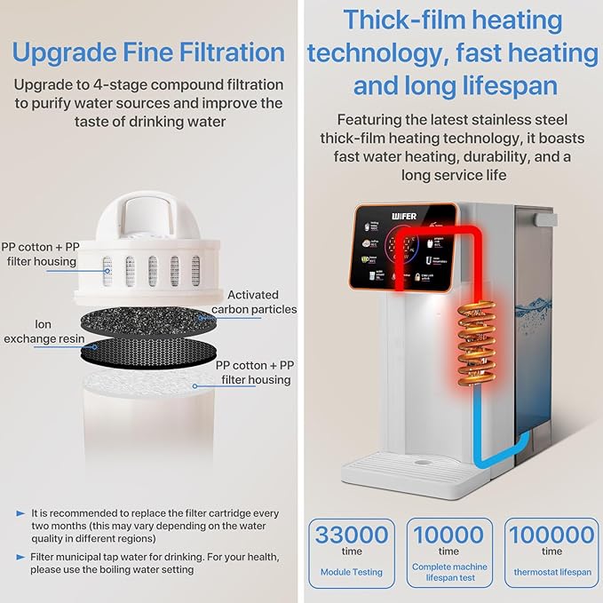 Instant Hot Water Dispenser Filter, Electric Hot Water Kettle Countertop Water Filter System, 12 Temperatures & 8 Volume Settings, Safety Lock, Hot Water Boiler Warmer for Home, Baby, Office