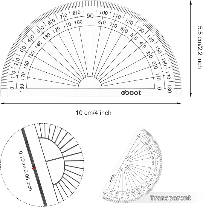 Zonon 100 Pcs 4 Inch Clear Plastic Protractor Bulk Math Protractors Set 180 Degrees Geometry Drafting Tools for Classroom Industry Office Back to School Supplies