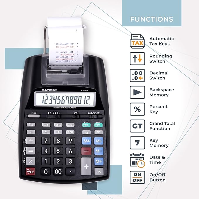 CATIGA New & Upgraded 2025 Printing Calculator Adding Machine 10 Key, Desktop Home Office Calculator with Paper Roll Print Out, Accounting Business Finance