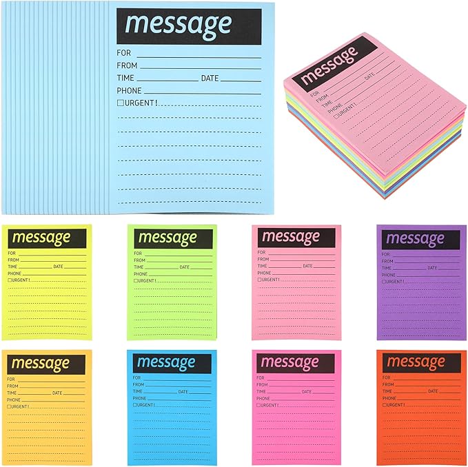 9Pack Phone Message Pads for Office, 4 x 5 Inch Self-Stick Note Pads, While You were Out Message Pad Neon Sticky Notes, Urgent Sticky Note for Work Call, Office Supplies, 50 Sheets/Pack (Style-B)
