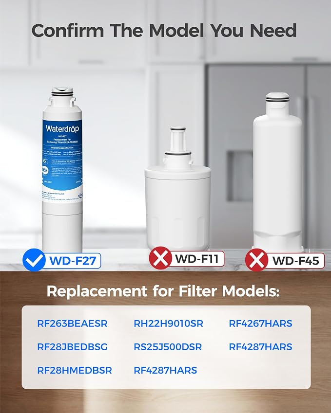 Waterdrop WD-F27 Replacement for Samsung® HAF-CIN/EXP Water Filter, 3 Pack | Compatible with DA29-00020B, HAF-CIN, RF28HMEDBSR, RF263BEAESR, RS25J500DSR, HDX FMS-2, DA97-08006A-1, Refrigerator Filter