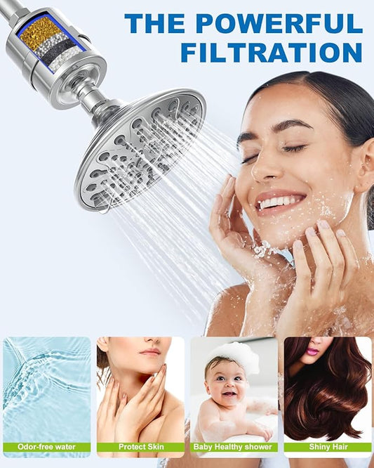 Shower Filter Replacement Cartridge, Multi-Stage Filtration for Hard Water, High Pressure Universal Shower Water Filters to Reduce Toxic Chemicals, Chlorine and Heavy Metals,for Skin & Baby Care，Blue