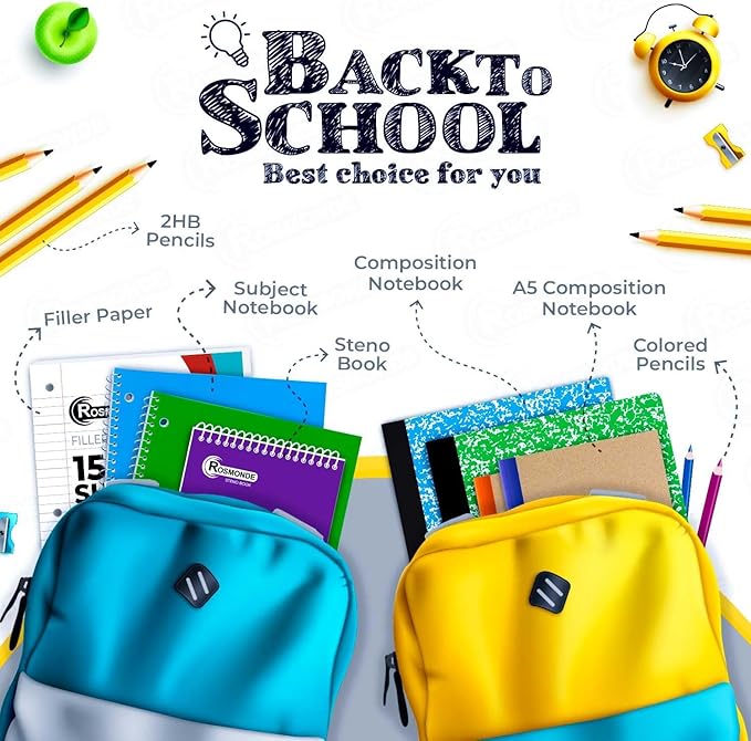Rosmonde 720 Packs (Pallet) 5 Subject Notebooks, Spiral Notebook Bulk, College Ruled,Pallet of Notebooks,150 Sheets (300 pages), 8 x 10-1/2", Bulk Spiral Notebooks for School & Office,4-7 Days Transit