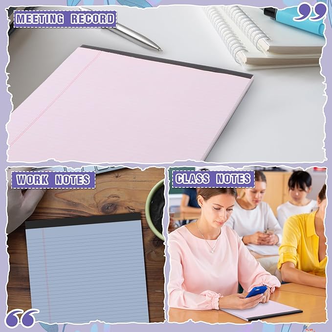 Fuutreo 8 Pcs 8.5'' x 11'' Colored Legal Pad Writing Pads Narrow Ruled 50 Sheets Per Notepad Perforated Writing Notepad Office Supplies for College Office Business (Taro Color)