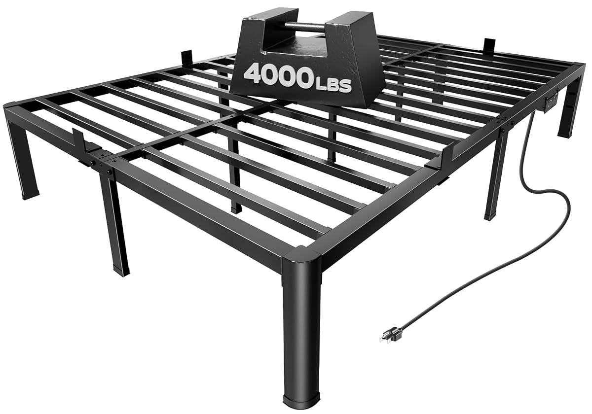 4000LBS Queen Bed Frame with Charging Station, 14 inch Bedframe