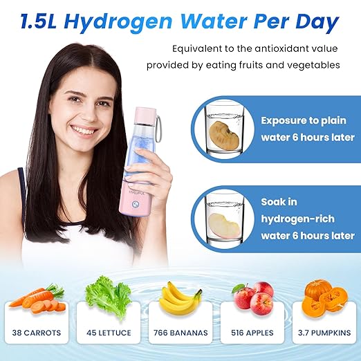 5000PPB Hydrogen Water Bottle, 3 in 1 Hydrogen Water Bottle Generator with SPE/PEM Electrolysis Technology Hydrogen Water Ionizer Machine for Home, Office/Pink