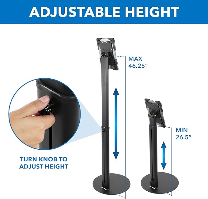 Mount-It! Anti-Theft Universal Tablet Kiosk Stand, Fits iPad Pro, Galaxy Tab, Surface Pro 9.7-13 Inch Tablets | Adjustable Floor Stand with Secure Locking for Retail, Trade Shows, POS, and Public Use