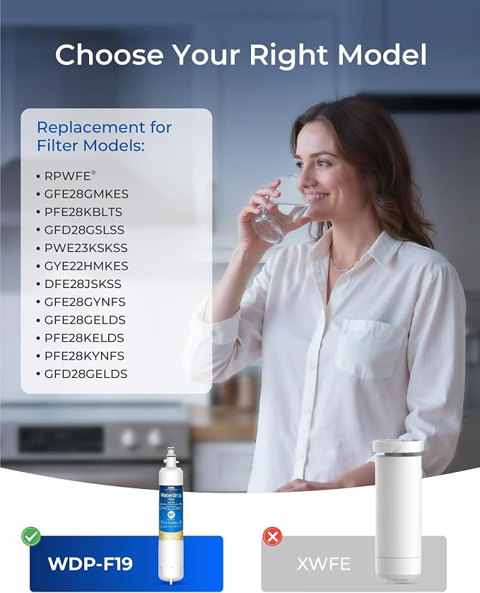 Waterdrop Plus WDP-F19C Water Filter Replacement for GE® RPWFE®, 3 Pack | NSF 401, Replacement for GE® RPWF (with CHIP) , WSG-4, GFE28GBLTS, GFE28GSKSS