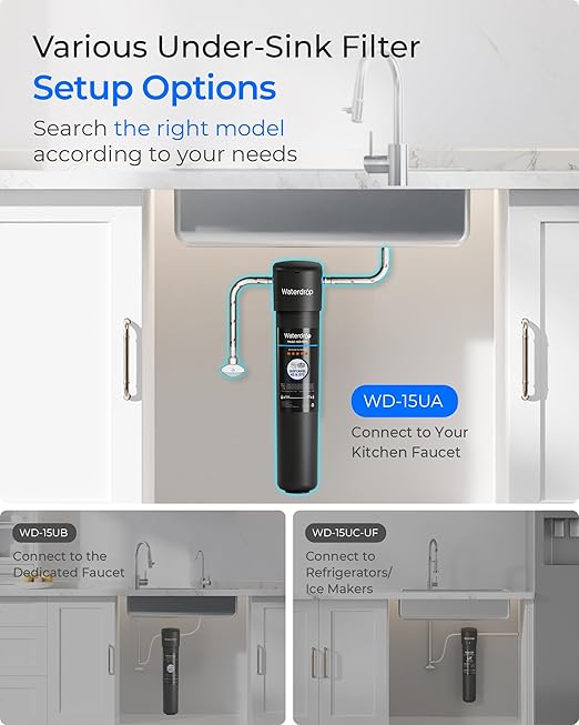 Waterdrop 15UA Under Sink Water Filter System, 19000 Gallons, 2 Years | Reduces Lead, Chlorine, Bad Taste & Odor, Under Counter Water Filter Connects Directly to Your Faucet, NSF/ANSI 42 Certified