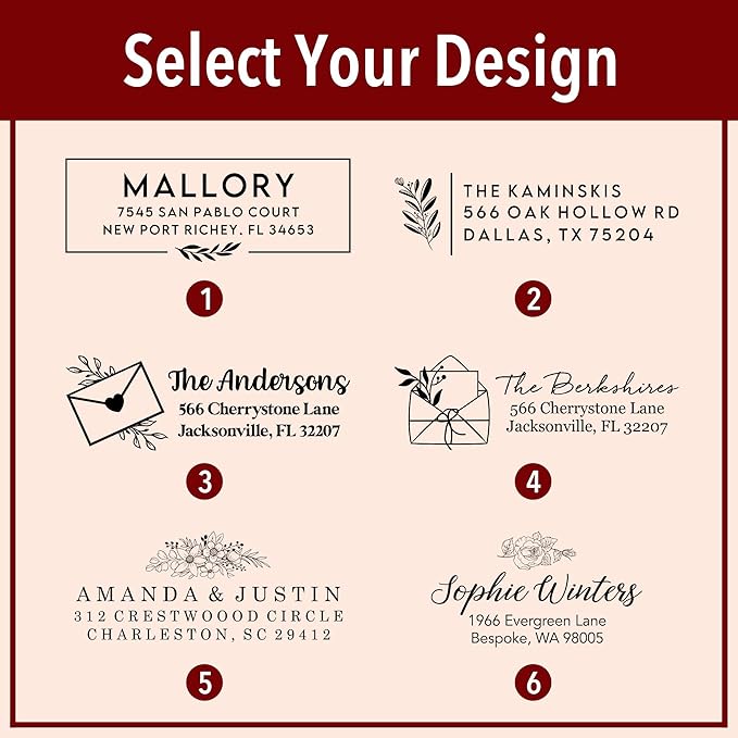 Custom Floral Address Stamp | Choose from 12 Designs | Multiple Ink Color Options | Envelope Return Address Stamp for Couple or Family (Design 5, Extra Large)