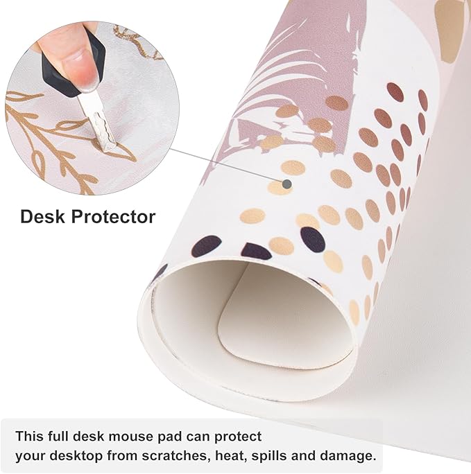 QIYI Large Mouse Pad for Desk, Cute Desk Mat for Desktop, Women Girls Office Décor Desk Accessories, PU Leather Waterproof Gaming Mousepad, Boho Botanical Desk Pad Computer Mat, 31.5" x 15.7"