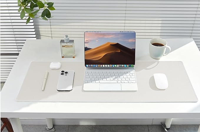 ALOANES Waterproof Mouse Pad with Durable Stitched Edge, XL Gaming Keyboard Pad, Non-Slip Rubber Base Mouse Mat, Extended Desk pad for Gamer, Office & Home, Beige Mousepad 31.5''x 11.8''x 0.12''