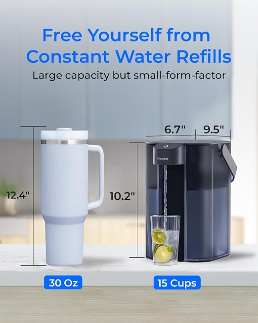 Waterdrop ED01AB Alkaline Electric Water Filter Pitcher, 15-Cup, White | Rechargeable Water Dispenser with 1 Filter, Instant 200-Gallon Countertop Purifier, Reduce PFOA/PFOS, Chlorine, Lead