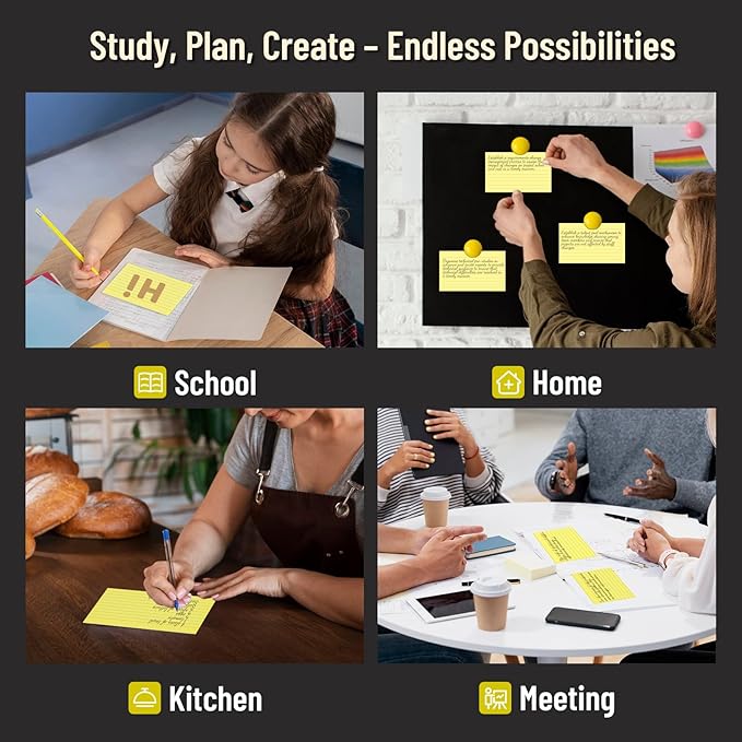 300 Count Index Cards 3 x 5 Inch Ruled Yellow Index Cards, Flash Cards College Ruled for School, College, Office and Home Organization, Durable Study To Do List Note Cards with Ruled Lines