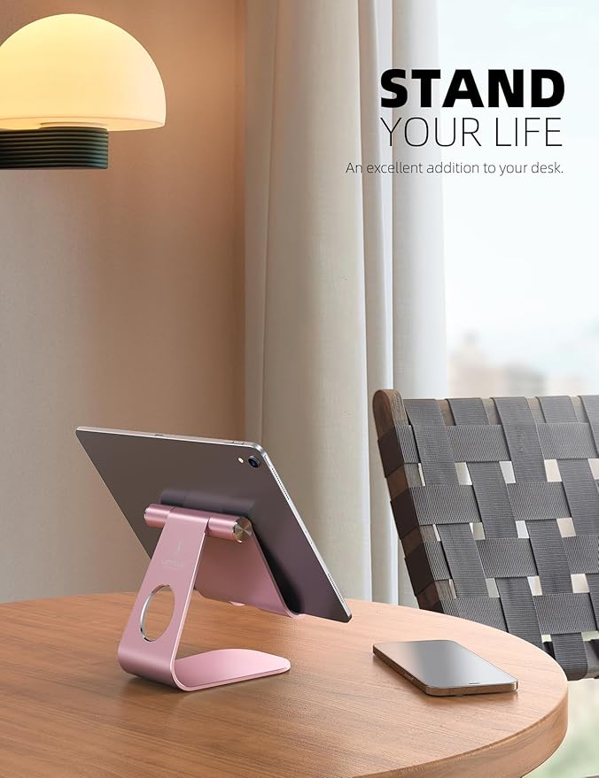 Lamicall Tablet Stand, Adjustable Tablet Holder - Desktop Stand Dock Holder Compatible with 4-13" Tablets Such as iPad Pro 11, 9.7, 10.5, 12.9 Air Mini, Kindle, Tab, iPhone Air 17 Pro Max, Rose Gold
