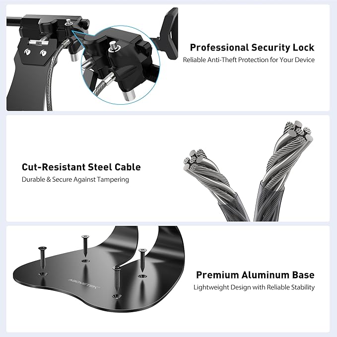 AboveTEK Anti-Theft iPad Kiosk Stand, 360° Swivel POS Tablet Mount with Security Cable & Key, Fits 7–13-inch iPad & Samsung Galaxy Tab, Perfect for Retail & Business