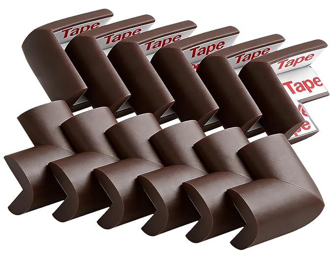 12 Pack Soft Corner Protector Baby Proofing Edge & Corner Guards, Furniture Safety Bumper for Table, Fireplace, Stair, Cabinet, (Brown)
