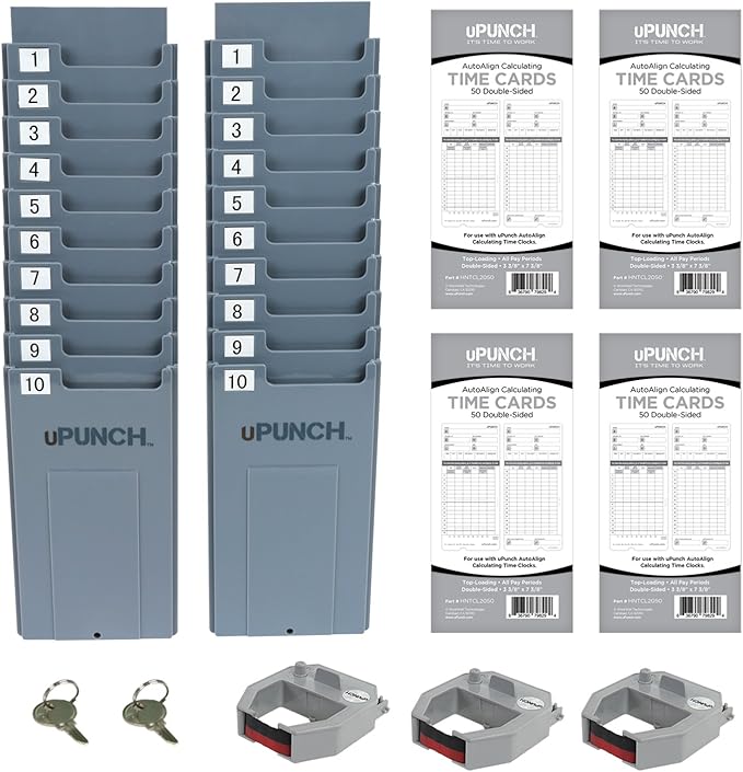 uPunch HN4500 Advanced Calculating Time Clock Bundle for Small Business: Complete Employee Time Tracking System with 200 Time Cards, Racks, Ribbons, and Keys
