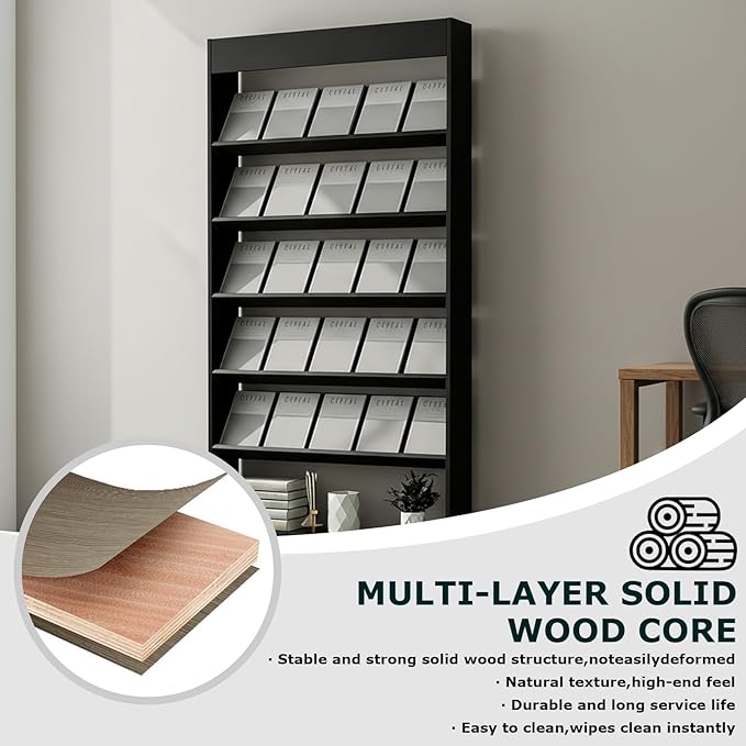 LHIUGE 4-Layer Brochure Display Rack,Freestanding Wooden Magazine Rack,Standing Literature Display Rack Brochure Holder for Home, Office, Retail Display