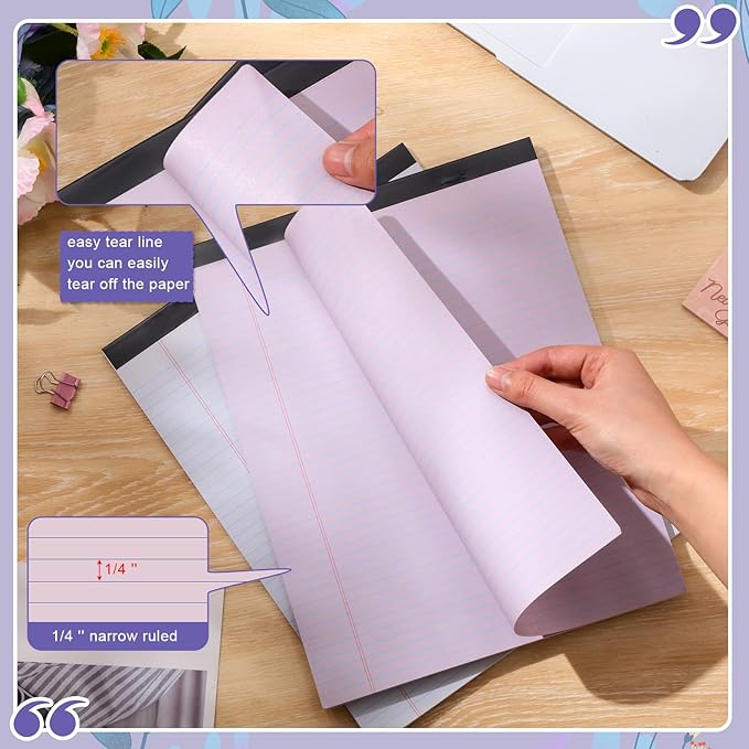 Fuutreo 8 Pcs 8.5'' x 11'' Colored Legal Pad Writing Pads Narrow Ruled 50 Sheets Per Notepad Perforated Writing Notepad Office Supplies for College Office Business (Taro Color)
