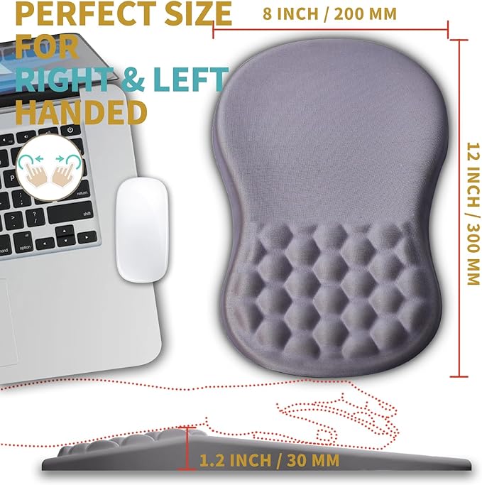 Hokafenle Ergonomic Mouse Pad Wrist Support with Massage Design, Wrist Rest Pain Relief Mousepad with Memory Foam&Non-Slip PU Base, Mouse Pads for Wireless Mouse & Desk (12x8 inch,Light Purple Gray)