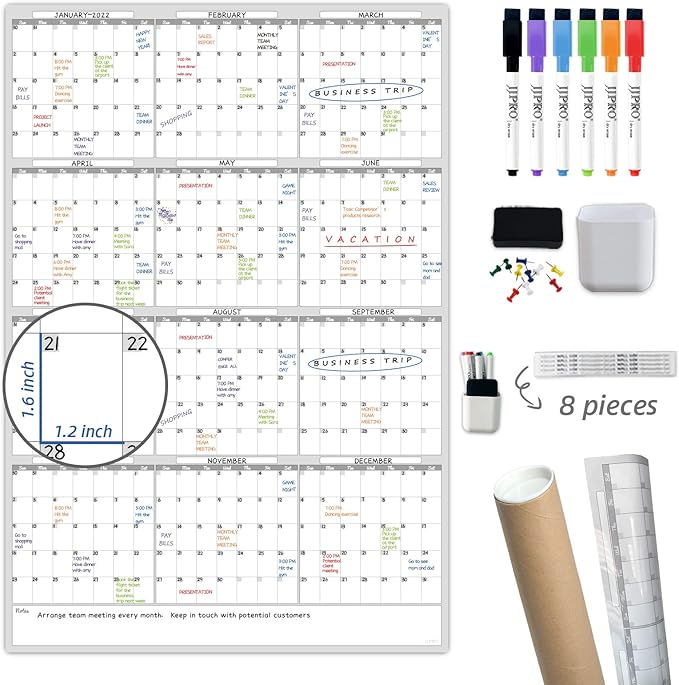 Dry Erase Wall Calendar - 38x26 Inches - Blank Undated Yearly Calendar - Whiteboard Premium Laminated Planner - Reusable Laminated Office Jumbo 12-Month Calendar (Vertical)