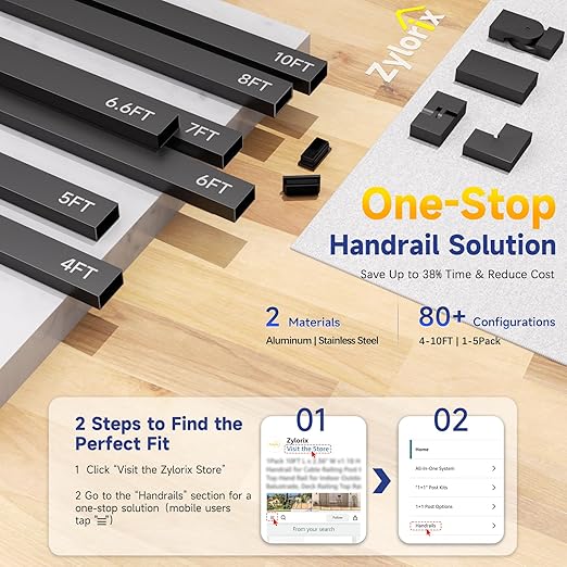 36" Modular 12-16FT Black T304 Stair Cable Railing Post Kit, Cable Railing System with 4 Stair Posts, 177ft 1/8" Wire Rope(No Handrail), Adjustable Length Easy DIY for 28-38° Stairway