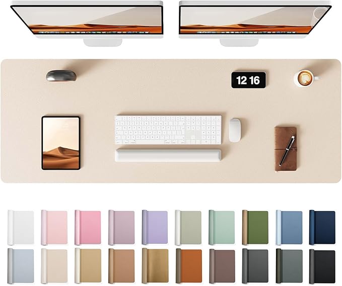 YSAGi Leather Desk Pad Protector, Office Desk Mat, Large Mouse Pad, Non-Slip PU Leather Desk Blotter, Laptop Desk Pad, Waterproof Desk Writing Pad for Office and Home (Eggshell, 47" x 17")
