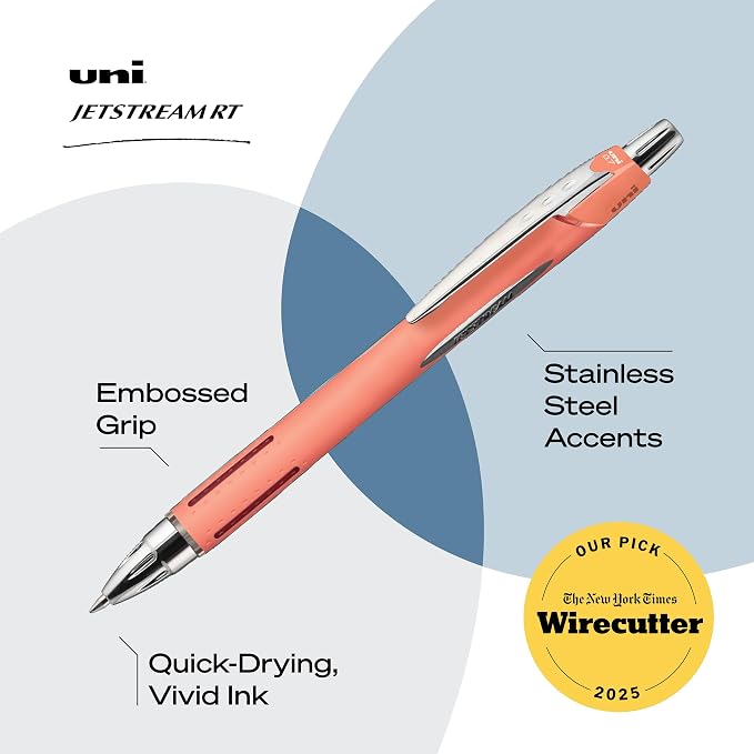 uni-ball Jetstream RT Pens - NY Times Wirecutter Best Pen for Over a Decade - Pack of 4 Black Fine Point Pens, 0.7mm - Back to School