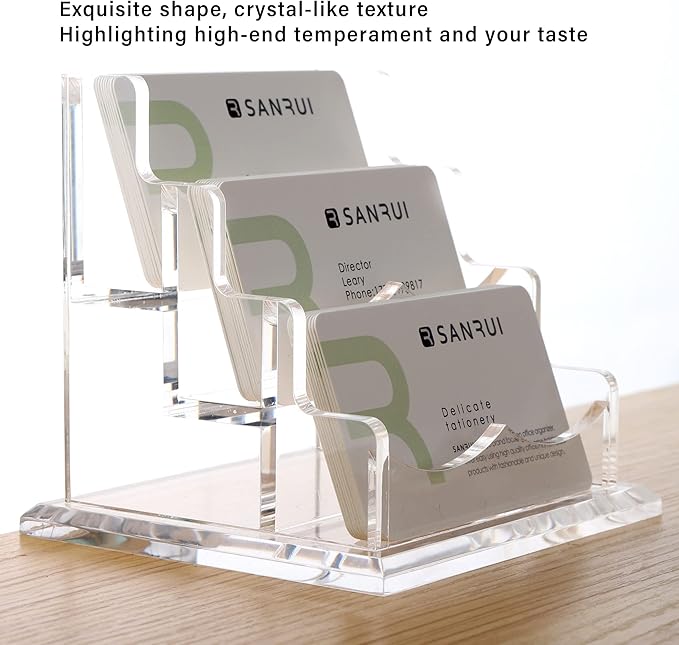 YUXUN Business Card Holder Display for Desk, Clear Acrylic Cards Organizer 3 Tier 3 Slots, Business Card Stand for Men and Women 1 Pack (3 slots) 3slots…