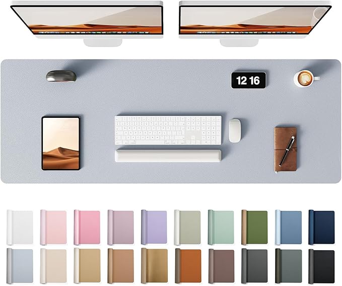 YSAGi Leather Desk Protector, Office Mat, Large Mouse Mat, Non-Slip PU Leather Blotter, Laptop Desk, Waterproof Writing Pad for Office and Home (Light Grey, 47" x 17")