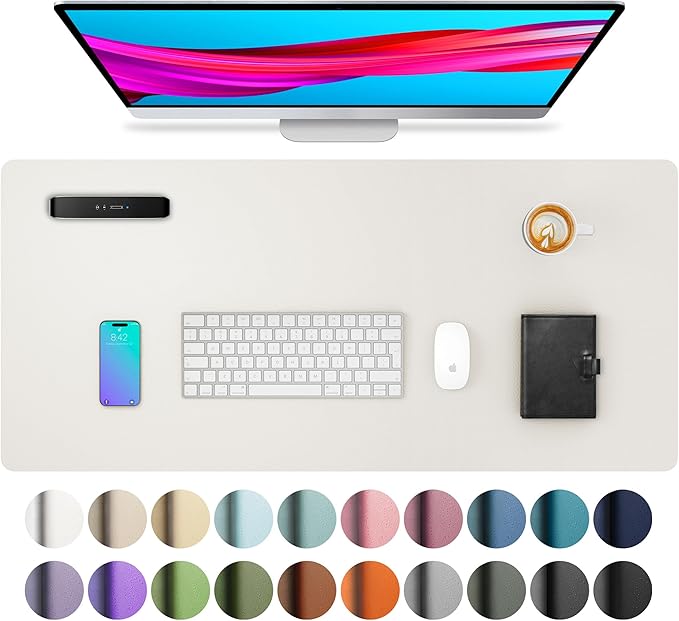 Aothia Leather Desk Pad Protector, Mouse Pad, Office Desk Mat, Non-Slip PU Leather Desk Blotter, Laptop Desk Pad, Waterproof Desk Writing Pad for Office and Home (23.6" x 13.7", Off-White)