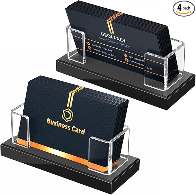 NIUBEE Acrylic Business Card Holder: Clear Plastic Business Cards Display Stand for Desk - Gift Card Organizer for Office 4 Pieces