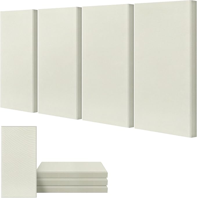 UMIACOUSTICS 4 PCS Acoustic Wall Panels, 2“ Thick 23.6" x 11.8" Fiberglass Recording Studio Acoustical Treatments Panels, Sound Absorbing Panels for Studios, Office, Home Theater. Beige