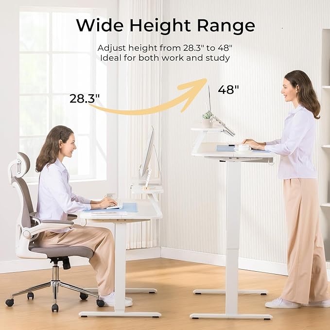 COMHOMA Electric Standing Desk with Drawers, 55 x 24 Inch Sit Stand up Desk with Monitor Stand, Laptop Stand, Height Adjustable Ergonomic Home Office Computer Desks with Memory Preset Controller