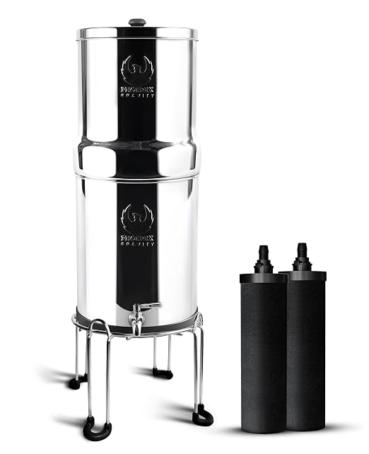 Phoenix Gravity 3.25G Water Filter System with Steel Stand & Carbon Filters