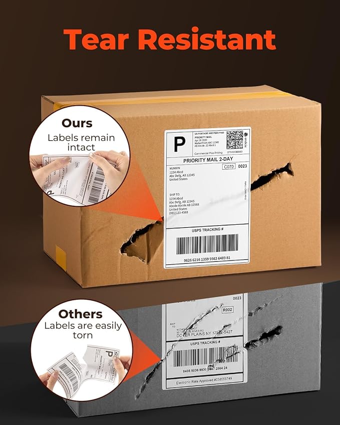 MUNBYN 4"x6" Direct Thermal Shipping Labels, Durable Waterproof, Oil-Proof, Scratch-Proof, Alcohol-Resistant, Tear-Resistant Label Paper for Thermal Printers, Packages, 380 Sheets/Fanfold