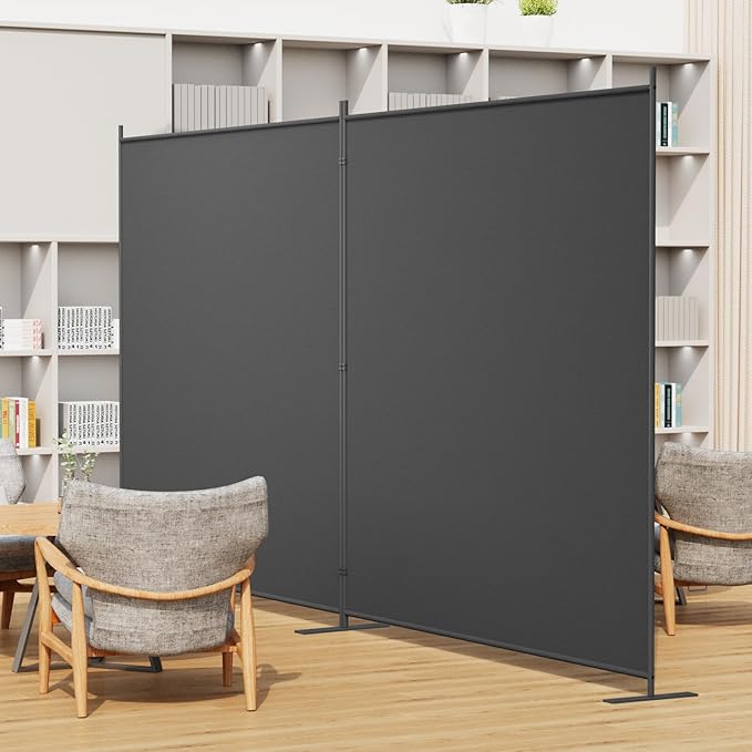 Helios&Hestia 2-Panel 6 ft Tall Indoor Folding Room Divider, Portable Privacy Screen, Freestanding Partition Separator, Temporary Wall Separation for Bedroom, Office, 142" W X 71" H, Dark Grey