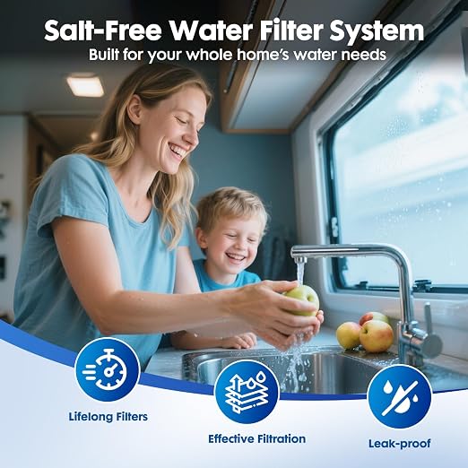 Salt Free Whole Home Water Filtration System,3/4" FNPT Salt Free Water Softener Alternative, 0.5 Micron Filtration Reduce Chlorine, Chemical & Odors Prevent Water Scale Buildup,Protect Appliances
