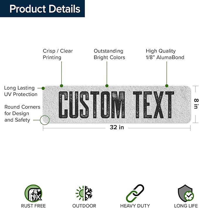 Custom Sign, Custom Street Sign, 11 Font Colors, 13 Font Styles, 4 Hole Options, 22 Sizes, 8x32 Inches, Rust Free DiBound, Fade Resistant, Made in USA by My Sign Center (Concrete)