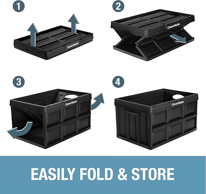 CleverMade Collapsible Storage Bins - Royal Blue 3 Pack 46L - Stackable Containers Heavy Duty Capacity Folding Crates - Space-Saving for Home