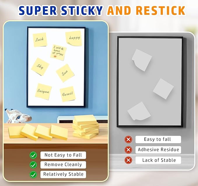 (2400pcs) Yellow Sticky Notes Mini,2 x 2in Small Sticky Notes,24 Pack Notes Pads Memo Pads,100 Sheets/Pad Strong Self-Adhesive Notes Easy to Post for Home, Office, School, Clean Removal