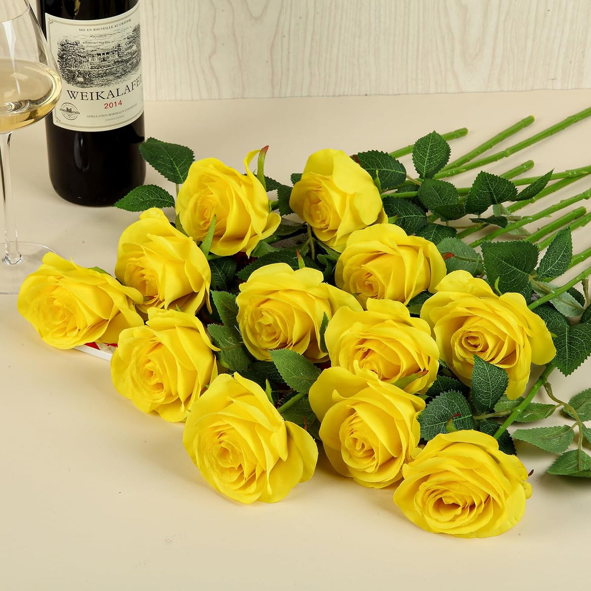 12pcs Yellow Roses Artificial Flowers Fake Roses Silk Flowers Roses with Long Stems for Wedding Home Party Centerpieces Decorations