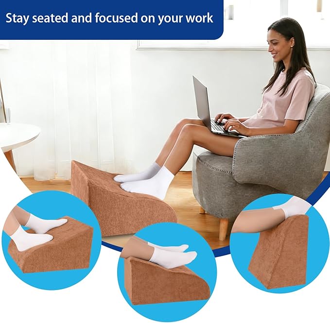Opuvidity Foot Rest for Under Desk at Work, Ergonomic Under Desk Footrest with Washable Cover for Office, Home & Gaming Leg Elevation Pillow Brown