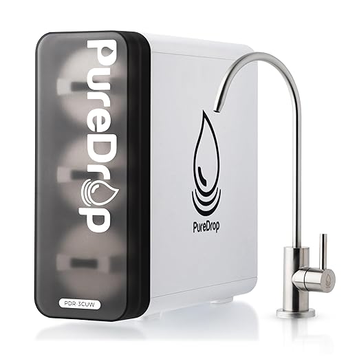 PureDrop PDR-3CUW 0.01μm Ultra-Filtration Under Sink Water Filter System, SGS-Tested Tankless 3-Stage Compact Undersink Water Filtration with Faucet, Removes Chlorine, Bad Taste & Odor, No Waste Water