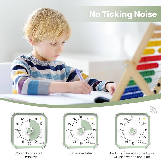 Visual Timer for Kids with Pause Function, 60 Minute Countdown Timer for Kids Desk Study, Teaching, Kitchen Cooking, Office Meetings, Time Management for ADHD (White)