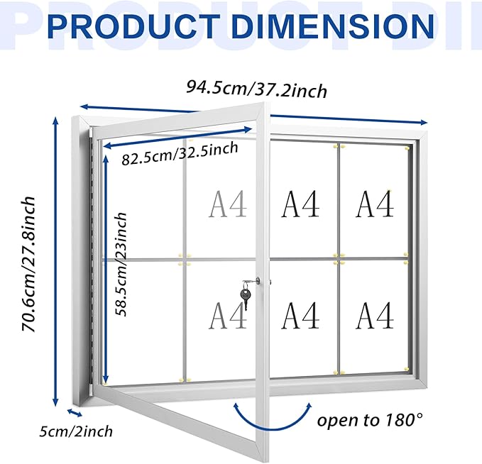 SWANCROWN Enclosed Bulletin Board Grey Felt Displays Boards Weather Resistant Wall Mounted Notice Case,37x28inches