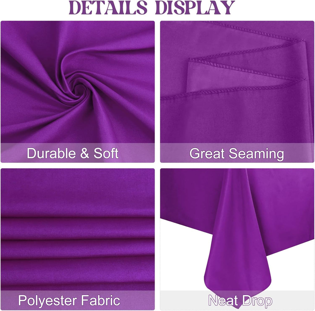 4 Pack Rectangle Tablecloth 60x102 Inch Purple Washable Polyester Table Cover for Wedding Dining Table Buffet Parties Banquet Decoration（Purple）