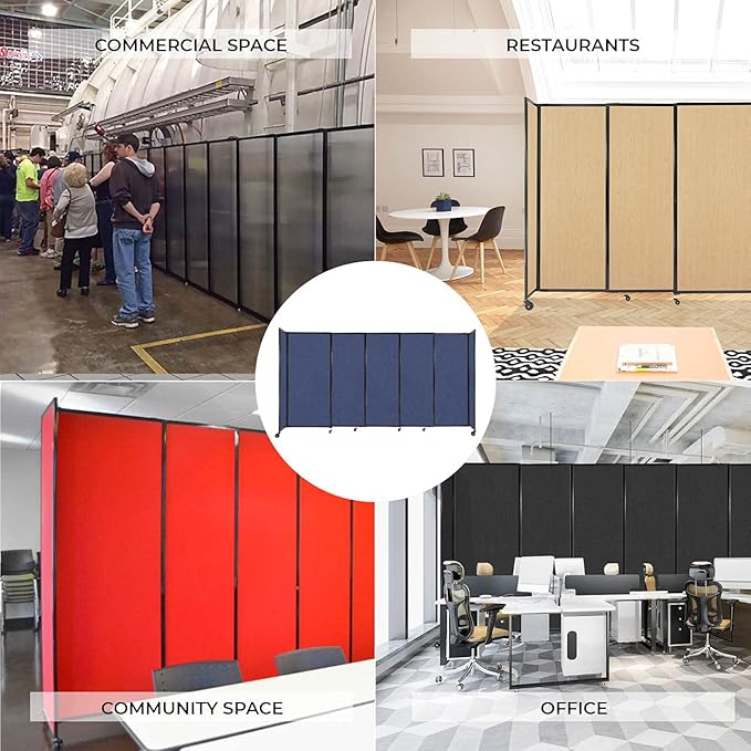 Versare Straightwall Sliding Portable Wall Partition | Freestanding Office Dividers | Locking Wheels | Temporary Room Separator | 11'3'' Wide x 7'6'' Tall Navy Blue Fabric Panels